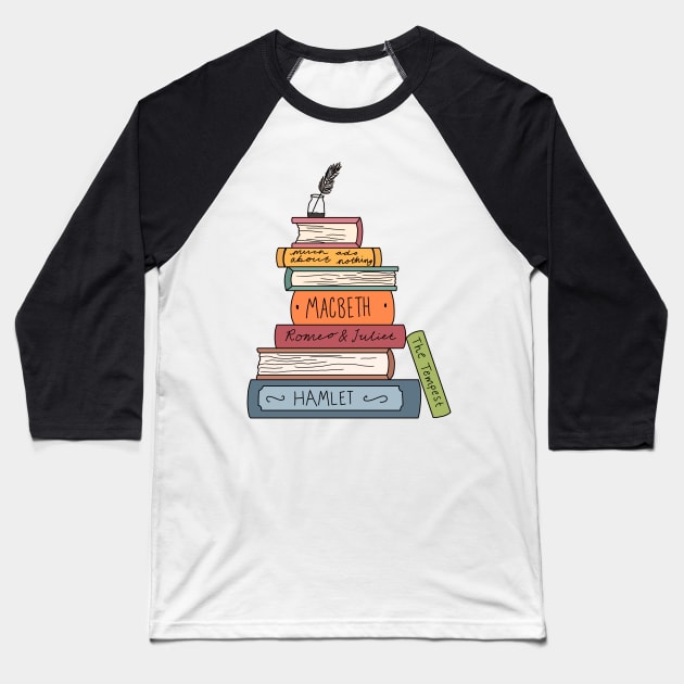 Shakespeare book stack Baseball T-Shirt by bookloversclub